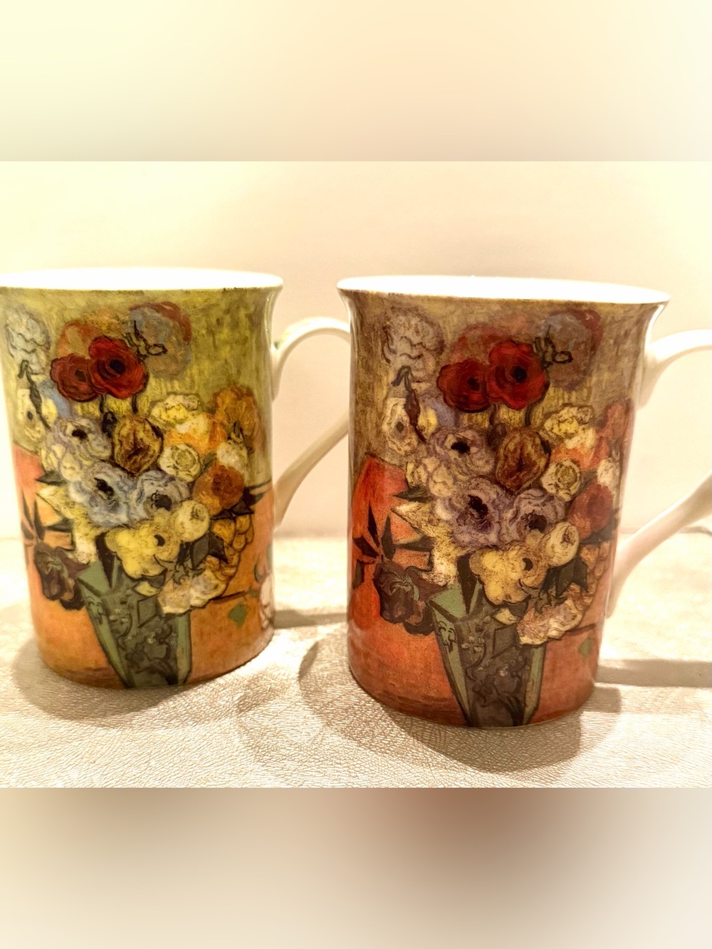 Van Gogh Paintings Stechol Roses & Anemones Gracie Bone China Mugs — Set of 2.